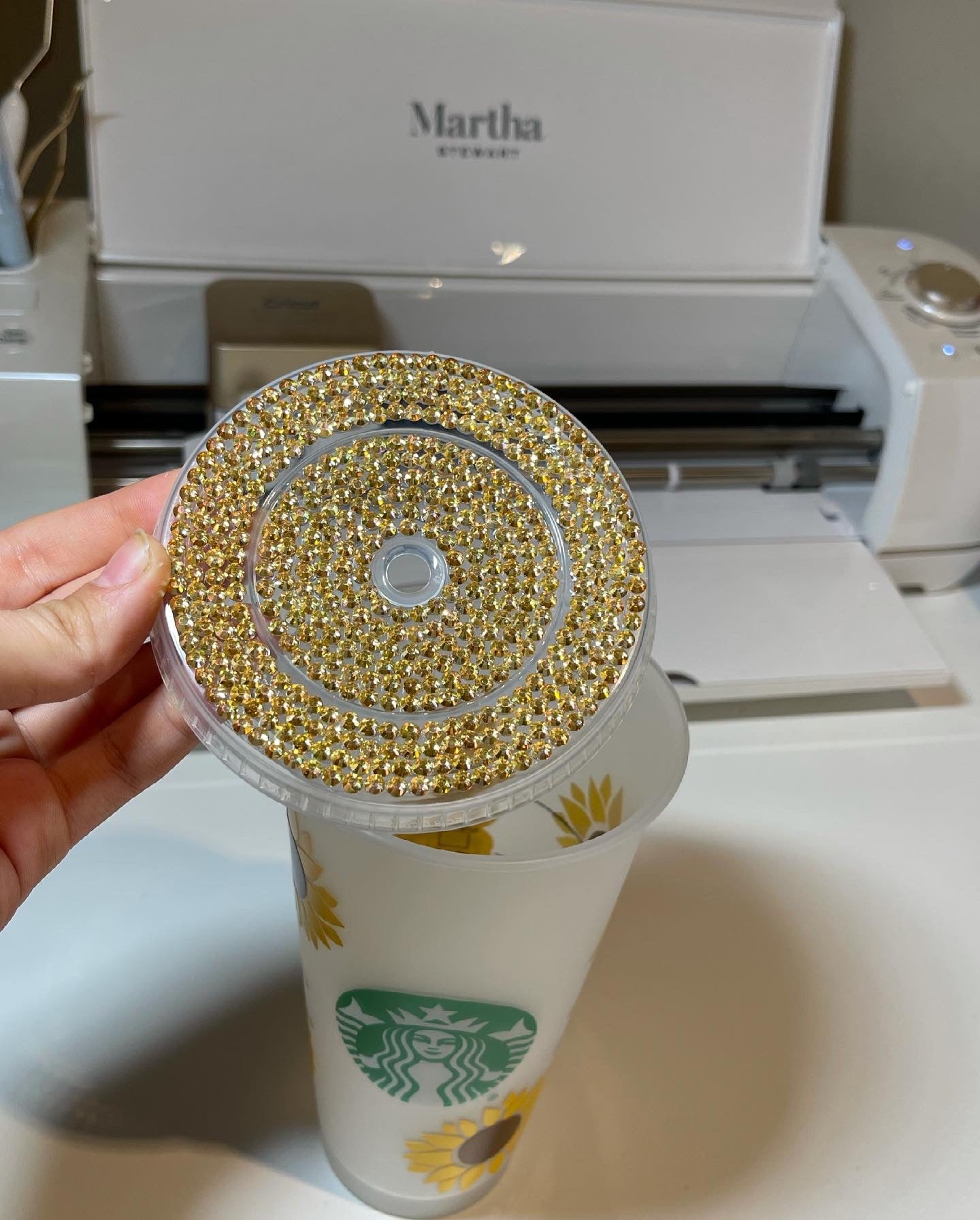 Rhinestoned Sunflower Name Tumbler