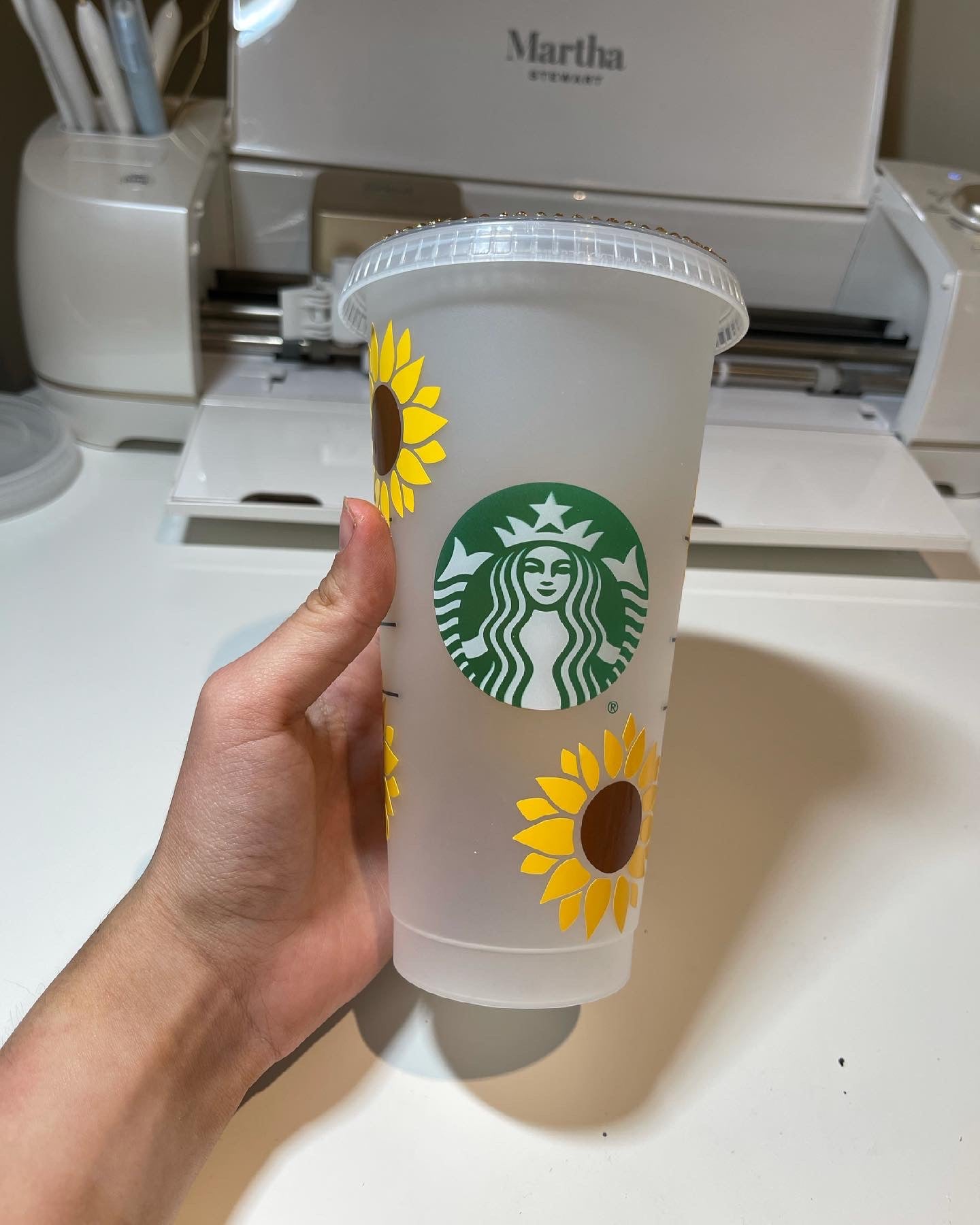 Rhinestoned Sunflower Name Tumbler